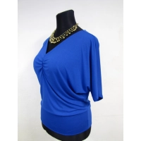 Bluzka Marika kimono z dekoltem i marszczeniem - chabrowa